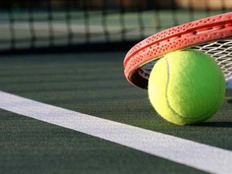 tennis ball racquet and court
