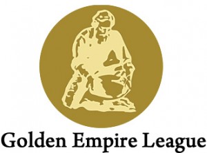 golden empire league logo, gold icon of man panning for gold